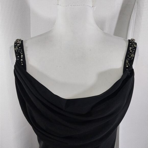 NWT! CALVIN KLEIN! GORGEOUS JEWELED/,BEADED STRAPS BLACK STRETCH KNIT GOWN! SZ 6 - Picture 5 of 11